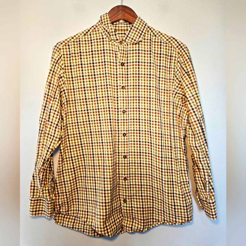 J. Hilburn Mens Long Sleeve Button Down Shirt‎ Multicolor Plaid 100% Cotton